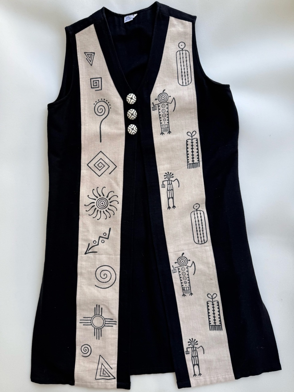Vintage Venus Imports Tribal Artwear Woven Cotton Duster Midi Vest Size Medium